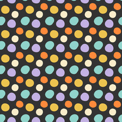 Seamless minimal pattern with multicolor polka dots. Funny background for Halloween. Vector illustration, flat design