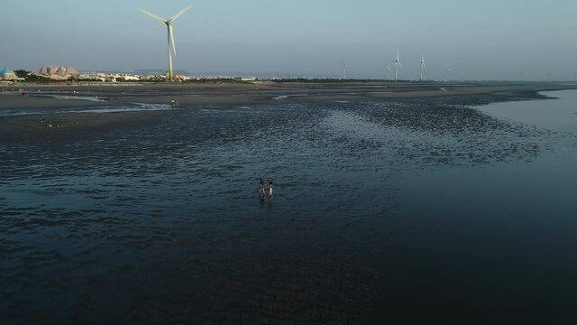 Monday, July 17 2018, Aerial View of Daan Beach sunset, Taichung, Taiwan.