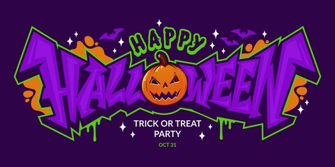 Orange Pumpkin With Word Halloween Abstract Graffiti Style Vector Illustration Art