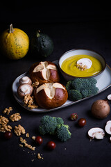 still life with mushrooms and vegetables