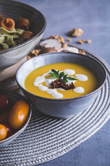 Pumpkin soup and pasta