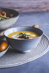 Pumpkin soup and pasta
