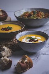 Pumpkin soup and pasta