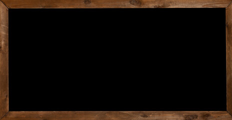Black background in a wooden frame. Space for text. Panorama format.