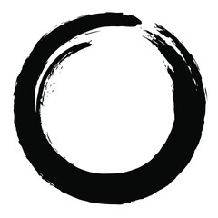 Circle ink brush stroke, black paint round frame, vector illustration.	
