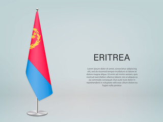 Eritrea hanging flag on stand. Template forconference banner