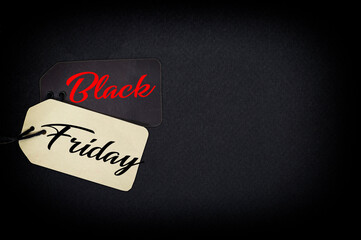 Black Friday. Sale tag on the black  background