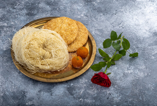 specially prepared vermicelli  and mathri for karva chauth - an indian  festival
