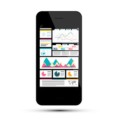Business Website with Graphs on Mobile Phone - Vector