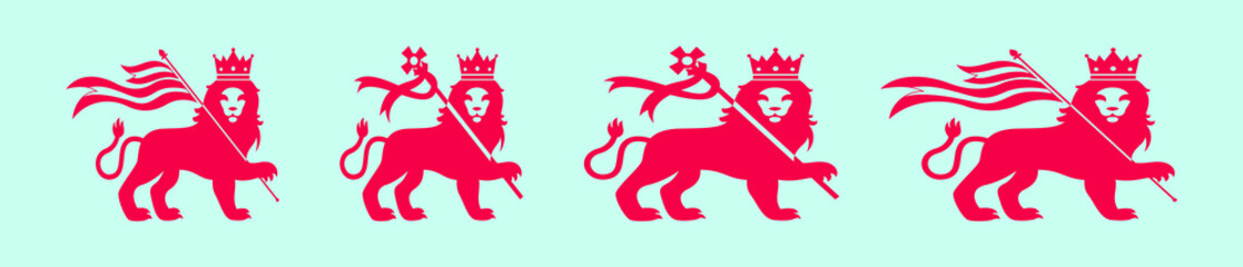 set of judah lion with a rastafari flag cartoon icon design template with various models. vector illustration isolated on blue background