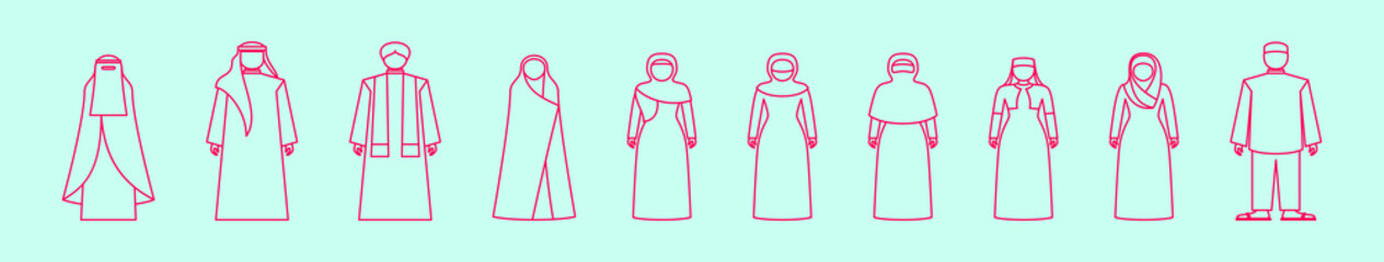 set of muslim fashion cartoon icon design template with various models. vector illustration isolated on blue background