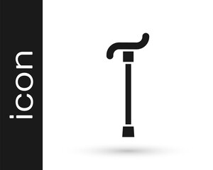 Black Walking stick cane icon isolated on white background. Vector.