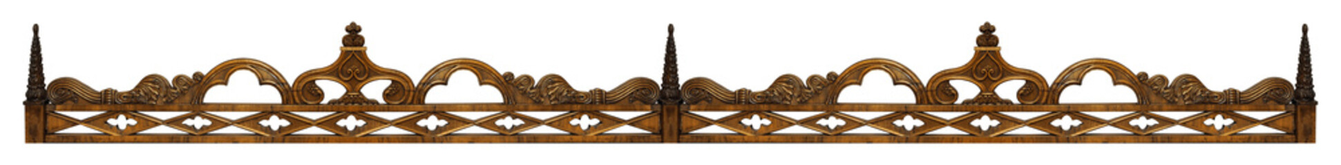 Wooden carved panel in gothic style isolated on white background. Design element with clipping path
