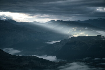 Obraz premium Amazing morning view of the high Caucasus mountains.