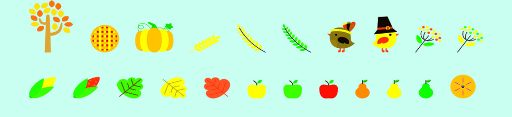 set of thanksgiving element cartoon icon design template with various models. vector illustration isolated on blue background