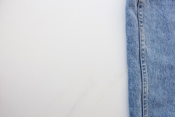 Fashion jeans with copy space. The concept of fashion blogging, style, image. Flat mockup on white background