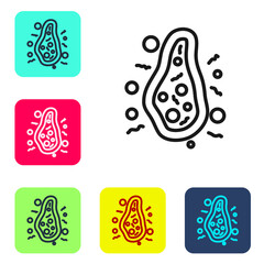 Black line Bacteria icon isolated on white background. Bacteria and germs, microorganism disease causing, cell cancer, microbe, virus, fungi. Set icons in color square buttons. Vector.