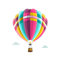 Retro Vector Hot Air Balloon on Sky with Clouds - Isolated