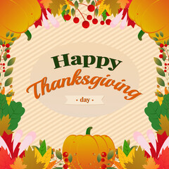 Thanksgiving background with leaves and pumpkin.