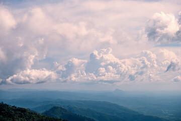 Panorama landscape view of the mountain and clouds.