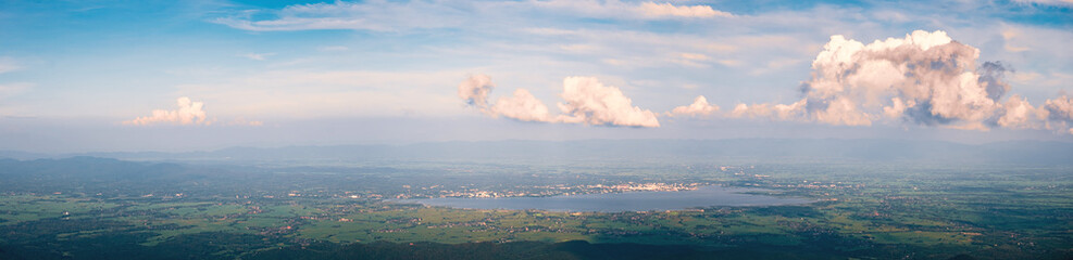 Panorama landscape view of the mountain and clouds.