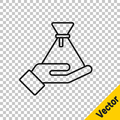 Black line Bribe money bag icon isolated on transparent background. Bill currency. Vector.