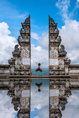Tourists jumping  Lempuyang Temple  Bali  Indonesia © anake