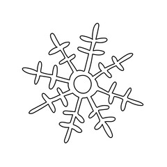 Hand drawn snowflake isolated on white.Vector illustration in doodle sketch style, black outline. Great for New Year and Christmas greeting cards.