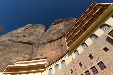 Mega Spilaio Monastery, near Kalavryta, in the Peloponnese peninsula in southern Greece. Built in a...