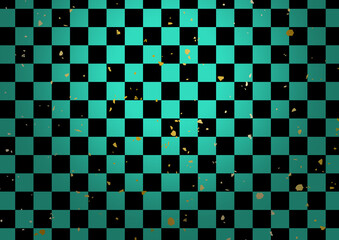 緑と黒の市松模様の和紙テクスチャ背景素材