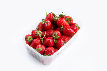 Box of strawberry on white background