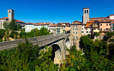 Fototapeta premium Cividale del Friuli and the Devils Bridge on the Natisone river. Italy