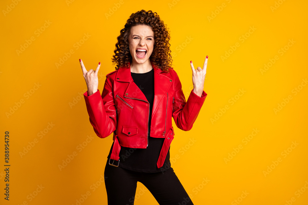 Canvas Prints portrait of her she nice attractive cool crazy overjoyed cheerful wavy-haired girl showing horn symb