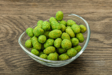 Spicy wasabi peanuts in the bowl