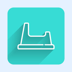 White line Baby potty icon isolated with long shadow. Chamber pot. Green square button. Vector.