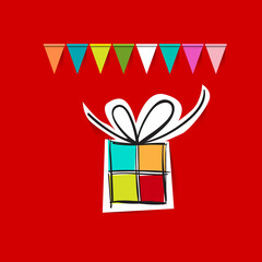 Paper Cut Gift Box with Flags on Red Background