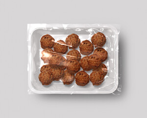 Food packaging isolated with meatball top view 