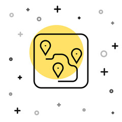 Black line Route location icon isolated on white background. Map pointer sign. Concept of path or road. GPS navigator. Random dynamic shapes. Vector.