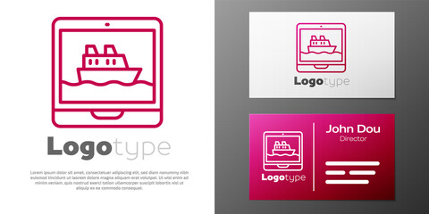 Logotype line Cruise ship icon isolated on white background. Travel tourism nautical transport. Voyage passenger ship, cruise liner. Worldwide cruise. Logo design template element. Vector.