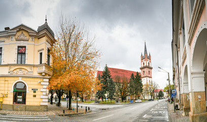 Fototapeta na wymiar Bistrita city from Transylvania in Bistrita-Nasaud county - details and architecture from the centre of the town in an autumn day