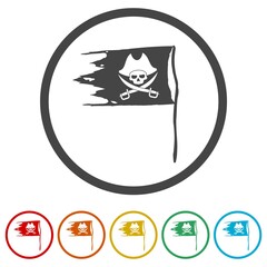 Pirate flag ring icon, color set