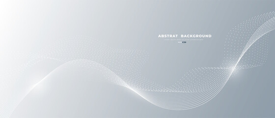 Grey white abstract background with flowing particles. Digital future technology concept. vector illustration.	
