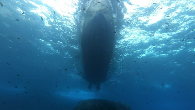 Motor boat view from the bottom 