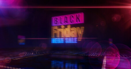 Processor factory with laser burning of Black Friday sale 3d illustration