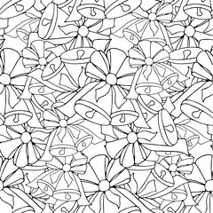 Fototapeta premium Christmas bells ink monochrome sketch seamless pattern. Hand drawn winter holidays illustration object isolated for web, for print