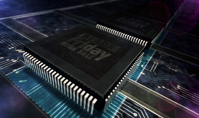 Processor factory with laser burning of Black Friday sale 3d illustration