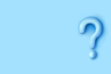 Blue question mark isolate on blue pastel color wall background with shadow 3D rendering