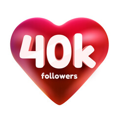 Followers thank you. Red heart for Social Network friends, followers, Web user Thank you celebrate of subscribers or followers and likes.