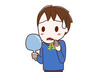 乾燥で唇がカサカサに荒れて痛い少年