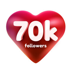 Followers thank you. Red heart for Social Network friends, followers, Web user Thank you celebrate of subscribers or followers and likes.
